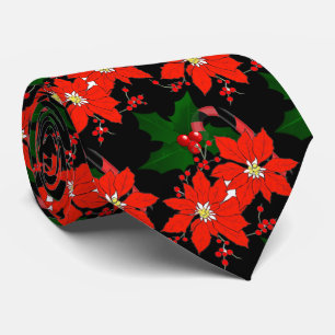Rode Kerst Poinsettia op Zwarte Stropdas