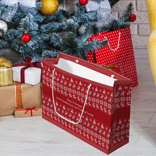 Rode Kerst Rendier Gepersonaliseerde Retro Vakanti Groot Cadeauzakje
