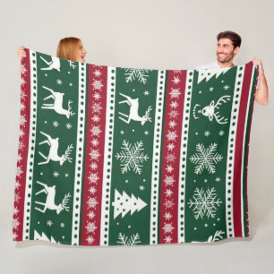 Rode Kerst Rendieren en Sneeuwvlokken Naadloos Pat Fleece Deken