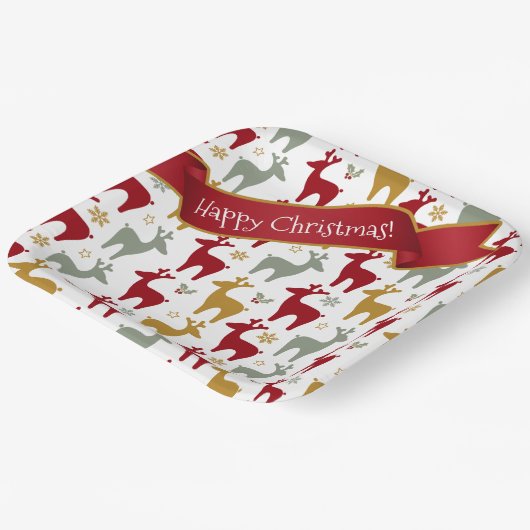 Rode Kerst Rendieren Patroon#12 ID1009 Papieren Bordje (Gebogen)