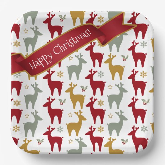 Rode Kerst Rendieren Patroon#12 ID1009 Papieren Bordje (Voorkant)