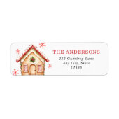 Rode kerst retouradres huis van peperkoek etiket (Voorkant)