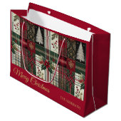 Rode Kerst Rustiek Geplaatst Traditioneel Patroon Groot Cadeauzakje (Voorkant Gekanteld)