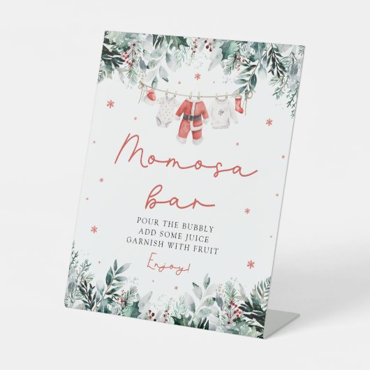 Rode Kerst Santa Babykleding Momosa Bar Sign Reclamebord Met Voetstuk (Voorkant)