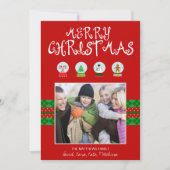 Rode Kerst Sneeuw Wereldbollen Vakantie Fotokaart Feestdagenkaart (Voorkant)
