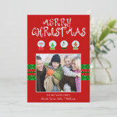 Rode Kerst Sneeuw Wereldbollen Vakantie Fotokaart Feestdagenkaart (Staand voorkant)