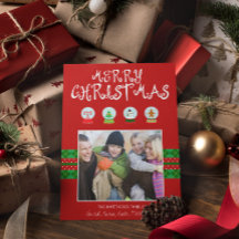 Rode Kerst Sneeuw Wereldbollen Vakantie Fotokaart