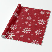 Rode kerst sneeuwvlok patroon cadeaupapier (Uitgerold)
