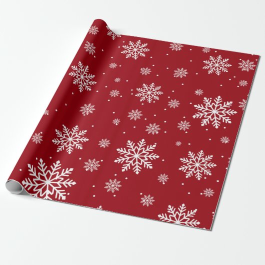 Rode kerst sneeuwvlok patroon cadeaupapier (Uitgerold)