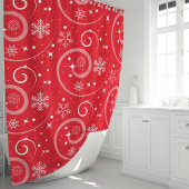 Rode kerst sneeuwvlokken en wervelingen douchegordijn