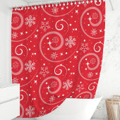 Rode kerst sneeuwvlokken en wervelingen douchegordijn