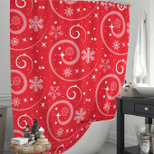 Rode kerst sneeuwvlokken en wervelingen douchegordijn