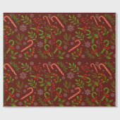 Rode Kerst snoepjes & bladeren cadeau Cadeaupapier (Vlak)