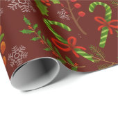 Rode Kerst snoepjes & bladeren cadeau Cadeaupapier (Rol Hoek)