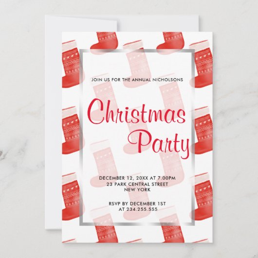 Rode Kerst Sokken Schattigee Patroon Vakantie Part Kaart (Voorkant)