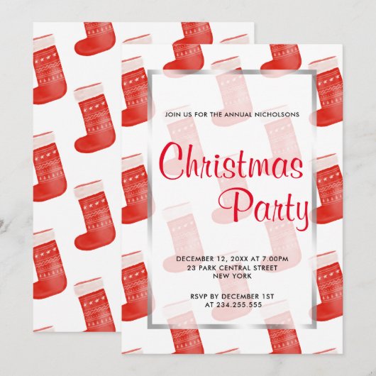 Rode Kerst Sokken Schattigee Patroon Vakantie Part Kaart (Voorkant / Achterkant)