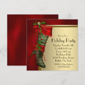 Rode Kerst Stocking Rood Goud Kerstfeest Kaart (Voorkant / Achterkant)