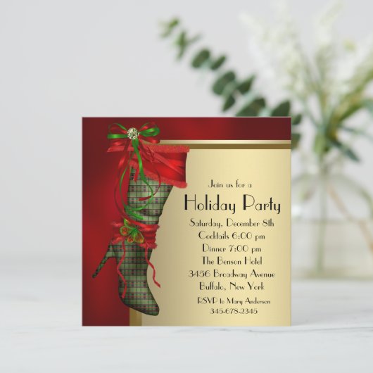 Rode Kerst Stocking Rood Goud Kerstfeest Kaart (Staand voorkant)