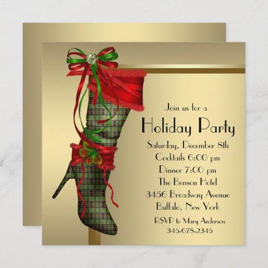 Rode Kerst Stocking Rood Goud Kerstfeest Kaart (Voorkant / Achterkant)