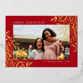 Rode Kerst takken Folie vakantie fotokaart Feestdagenkaart