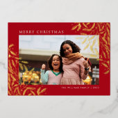 Rode Kerst takken Folie vakantie fotokaart Folie Feestdagenkaart (Voorkant)