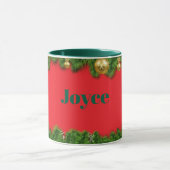 Rode Kerst TEMPLATE, Groene Tekst/Naam, Mok (Midden)