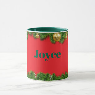 Rode Kerst TEMPLATE, Groene Tekst/Naam, Mok