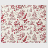 Rode Kerst Toile Kerstman en Bomen Cadeaupapier (Vlak)