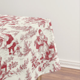Rode Kerst Toile Kerstman En Bomen Tafelkleed