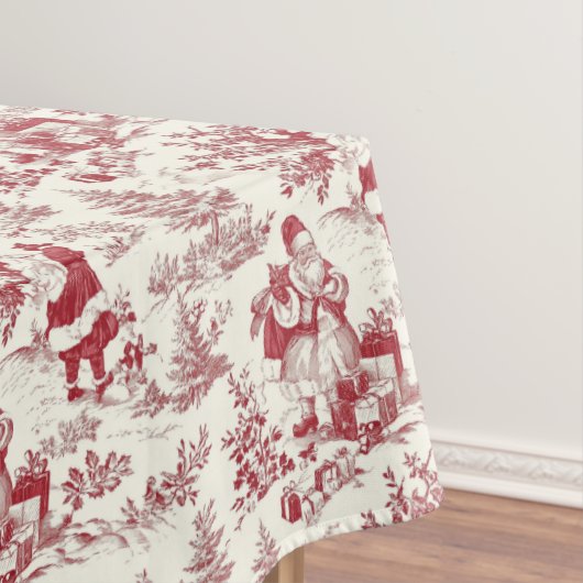 Rode Kerst Toile Kerstman En Bomen Tafelkleed (Voorbeeld)