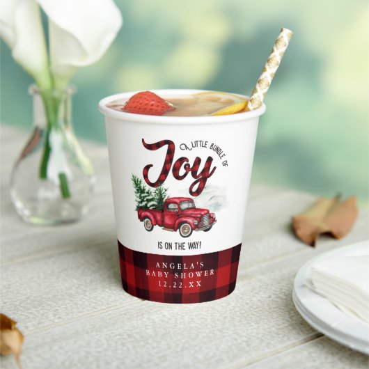 Rode Kerst Truck Bundel van Joy Baby shower Papieren Bekers (Insitu)