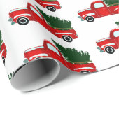 Rode Kerst Truck Rustieke Kerst Vakantie Party Cadeaupapier (Rol Hoek)