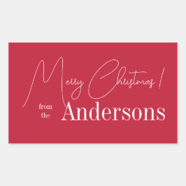 Rode kerst uit familienaam rechthoekige sticker