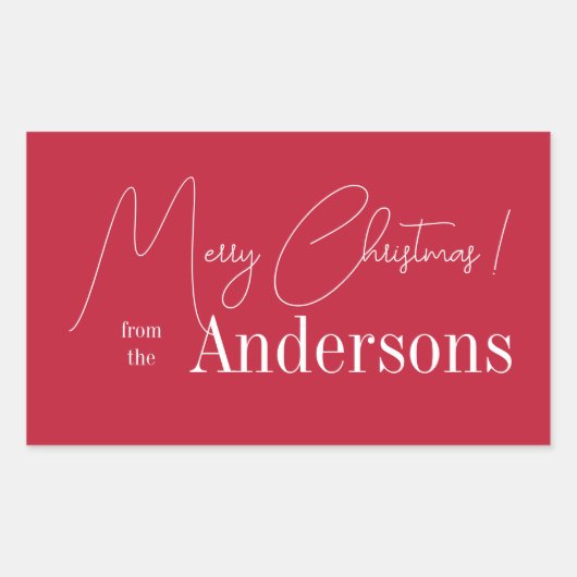 Rode kerst uit familienaam rechthoekige sticker (Voorkant)