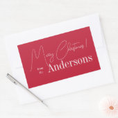 Rode kerst uit familienaam rechthoekige sticker (Envelop)
