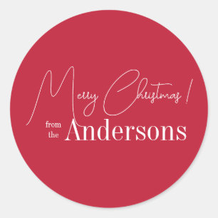 Rode kerst uit familienaam ronde sticker