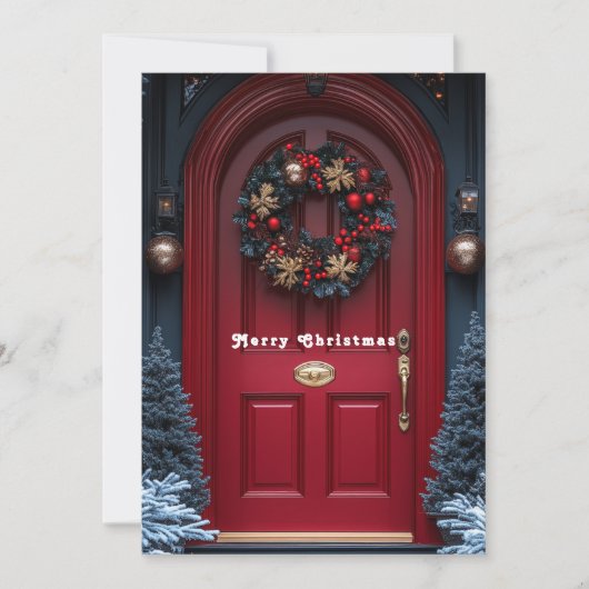Rode Kerst Vakantie Deur Krans Feestdagenkaart (Voorkant)