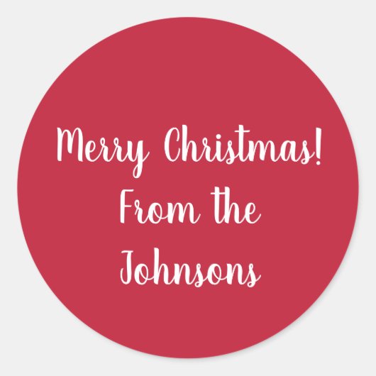 Rode kerst van familienaam cadeaulabel ronde sticker (Voorkant)