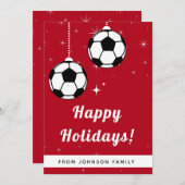 Rode Kerst Voetbal Bal Ornament Hangende Sport  Feestdagenkaart (Voorkant / Achterkant)