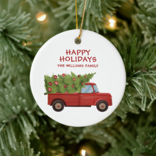 rode kerst vrachtwagen naam keramisch ornament