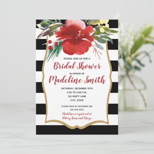 Rode Kerst Waterverf Bloemen Vrijgezellenfeest Kaart (Staand voorkant)