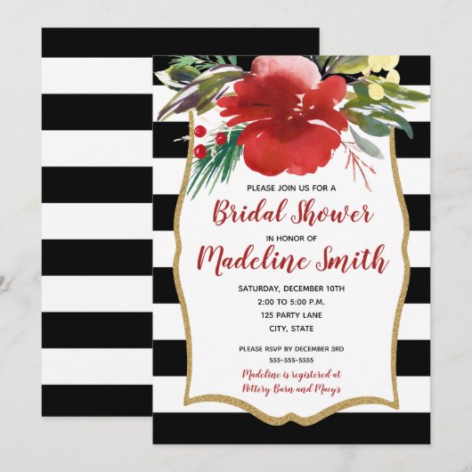 Rode Kerst Waterverf Bloemen Vrijgezellenfeest Kaart (Voorkant / Achterkant)