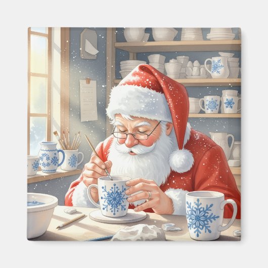 Rode Kerst Waterverf Kerstman Werkplaats Magneet (Voorkant)