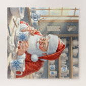 Rode Kerst Waterverf Santa Werkplaats Legpuzzel (Horizontaal)