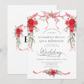 Rode Kerst Winter Bow Coquette Ribbon Wedding Kaart (Voorkant / Achterkant)