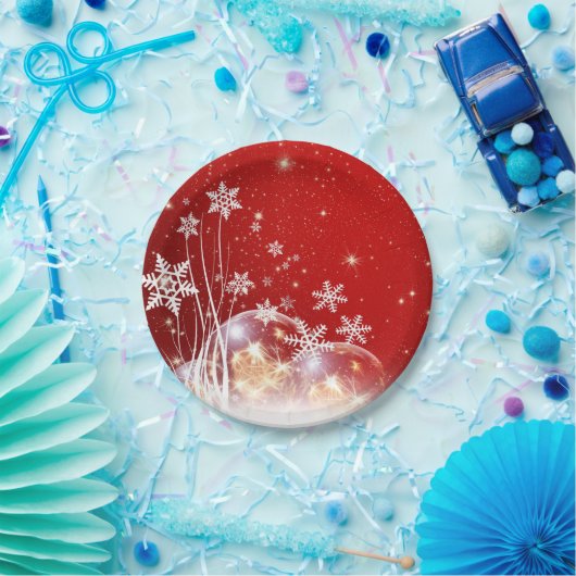 Rode kerst witte sneeuw papieren bordje (Feest)