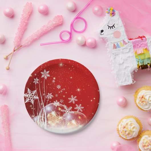 Rode kerst witte sneeuw papieren bordje (Feest)