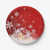 Rode kerst witte sneeuw papieren bordje (Voorkant)