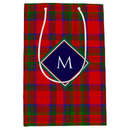 Rode Kerst Wol Textuur Geruit met Monogram Medium Cadeauzakje