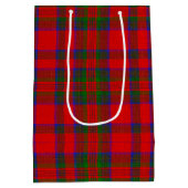 Rode Kerst Wol Textuur Geruit met Monogram Medium Cadeauzakje (Achterkant)
